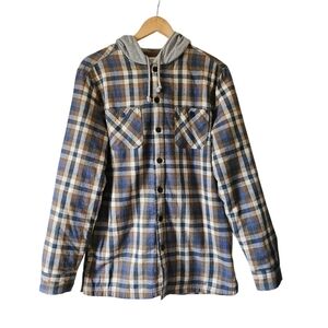 Weatherproof Vintage Hooded Sherpa-Lined Soft Plaid Flannel Shirt Jacket, Size S